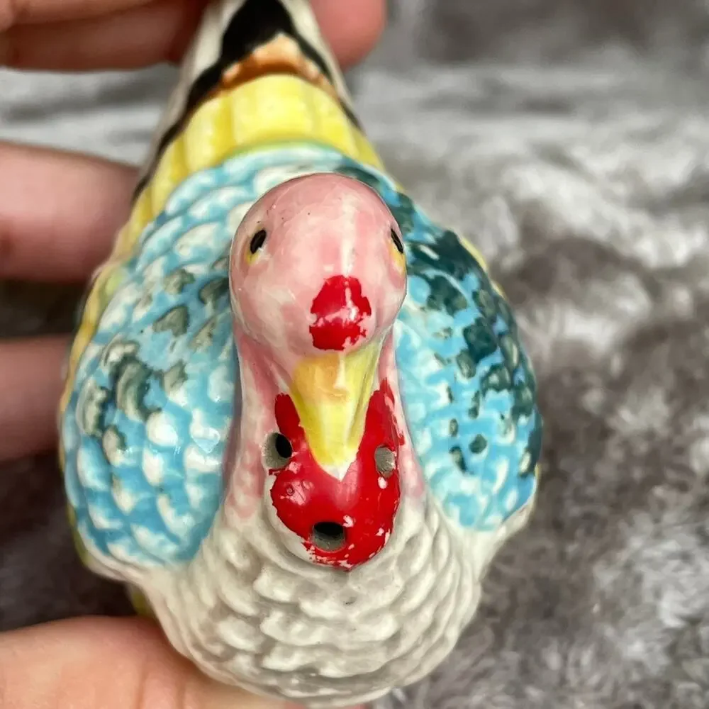 Vintage Turkey Salt & Pepper Shakers Thanksgiving Hand Painted Japan Chase READ